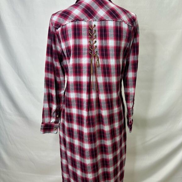 Democracy Long Sleeve Button Front Hi-Lo Plaid Western Shirt Dress Size S - Picture 10 of 15